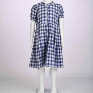 blue white checks frock with front open