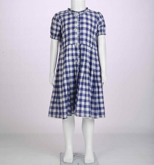 blue white checks frock with front open