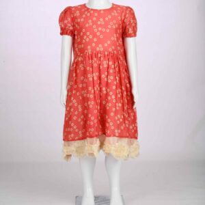 ruby red floral frock with crochet lace