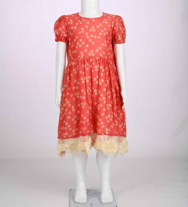 ruby red floral frock with crochet lace