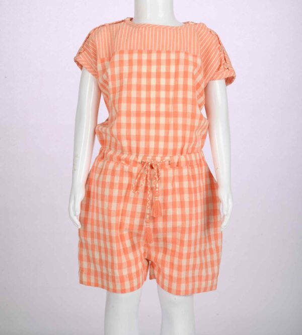 organic peach checks jump suits