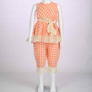 organic peach checks overlay tie up top and pant