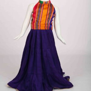 violet lehenga with multi color halter neck blouse