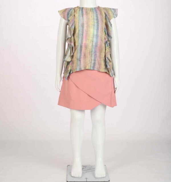 multi striped top with overlap skirt