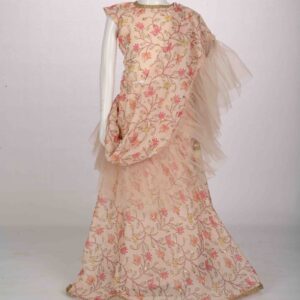 pastel pink lehenga with frill in dupatta