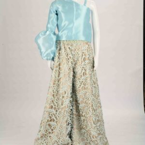 sky blue lace palazzo with one puff sleeve top