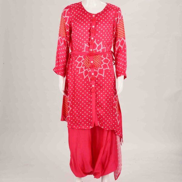 hot pink kurta with cowl pant