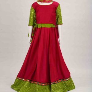 pink and green lehenga with tie dye dupatta